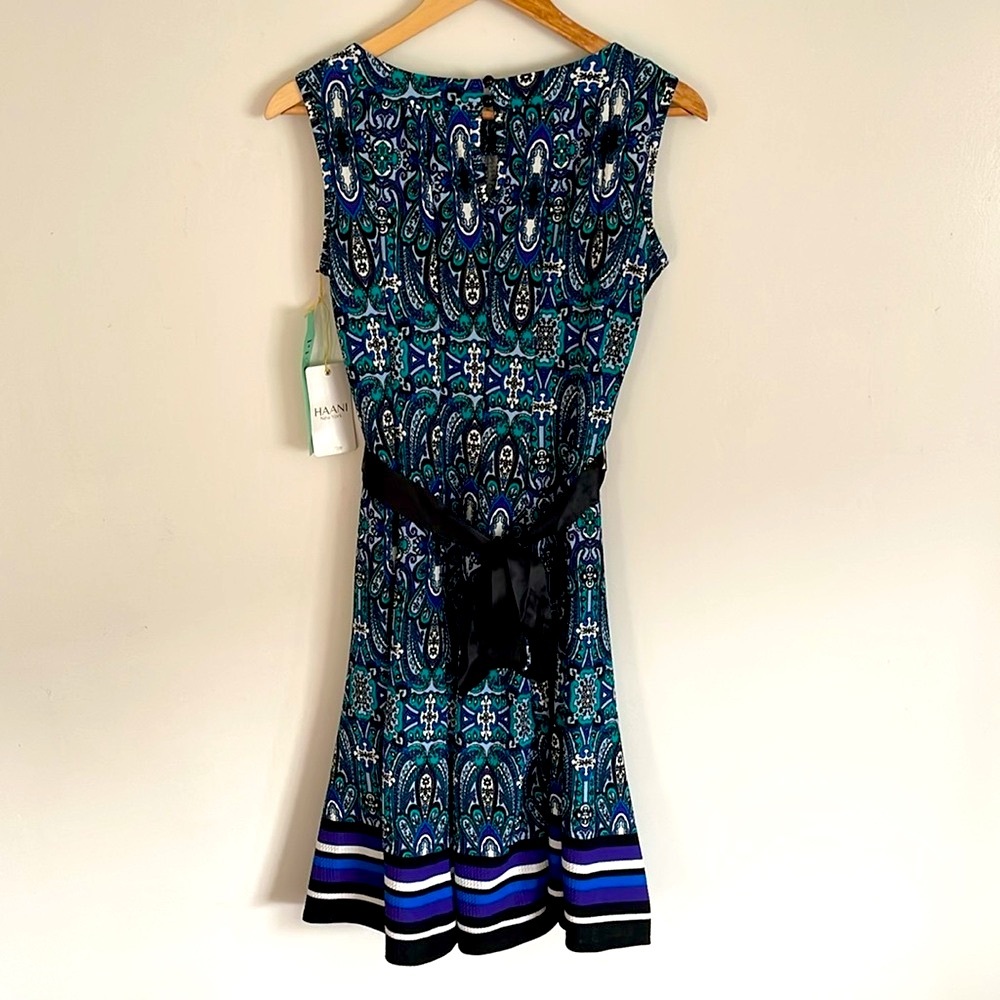 Haani New York Petite Blue Multicolored Paisley Print Bohemian Fit & Flare Dress - Picture 8 of 13